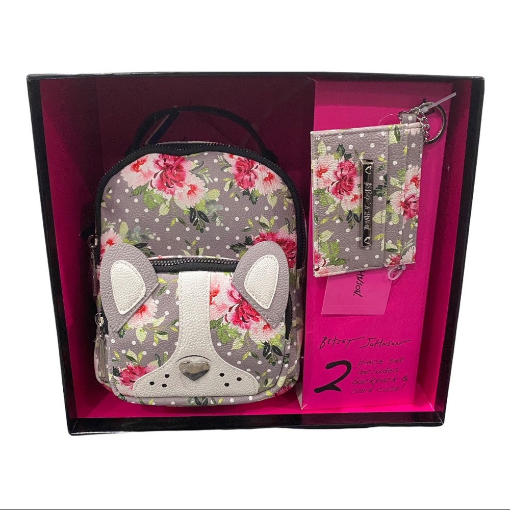 NWT LUXE GIFT SET | Betsey Johnson Puppy Dog Backpack + Card Case Boxed Gift Set